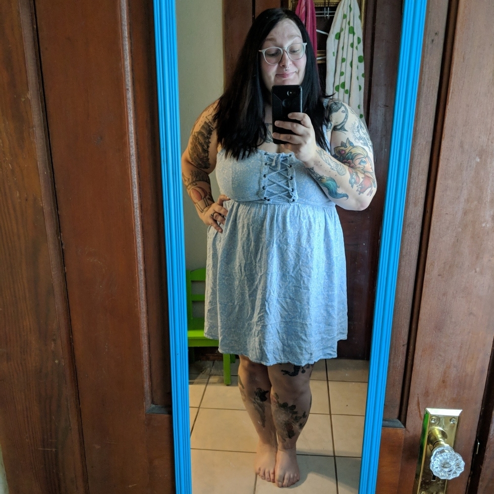 Floral print lace-up challis tank dress